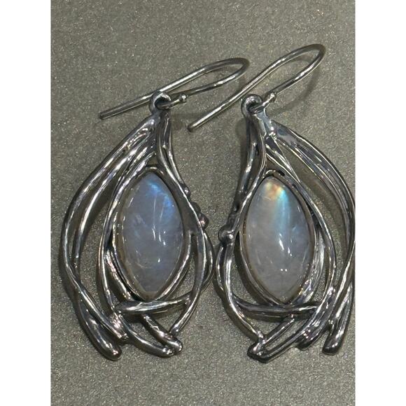 Hagit Gorali Sterling Silver Moonstone Drop Earrings, Israel Signed, Artisan - Picture 14 of 15
